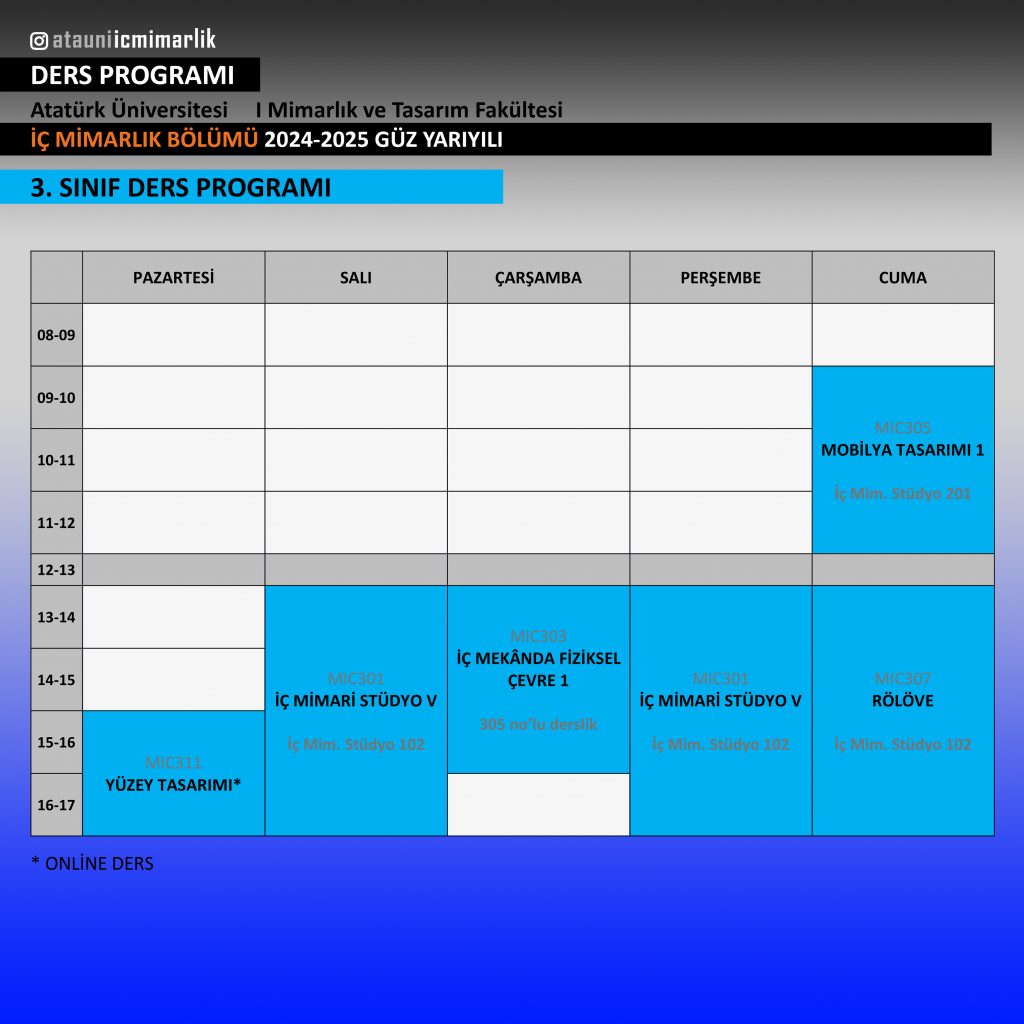 3 sınıf 24-25 güz ders programı