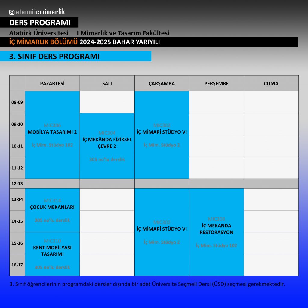 3 sınıf 24-25 bahar ders programı