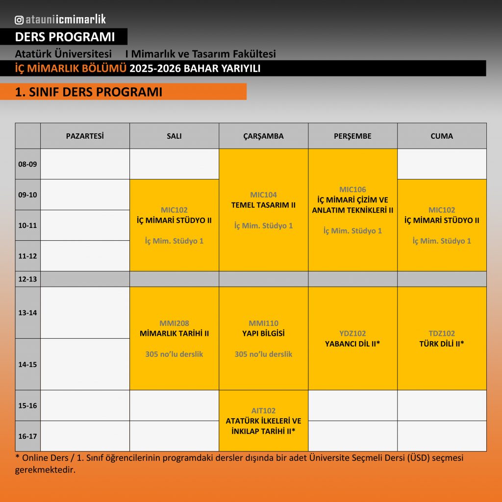 1 sınıf 25-26 bahar ders programı