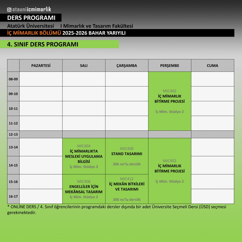 4 sınıf 25-26 bahar ders programı