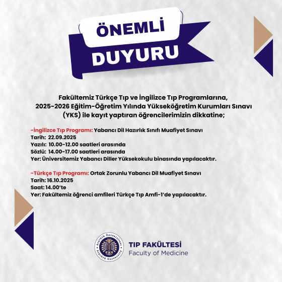 2025-2026 Eğitim-Öğretim Yılı Yabancı Dil Muafiyet Sınav Duyurusu